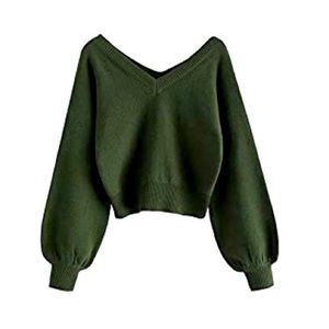 Double V-Neck Cropped Long Sleeve Pullover NWT